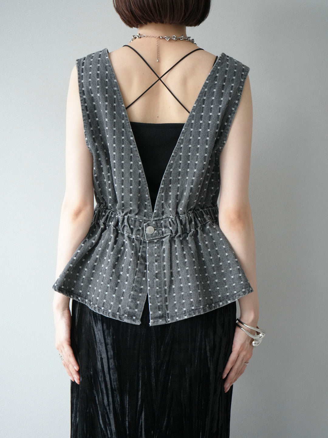 [予約]ジャガードデニム２WAYビスチェ/ブラック