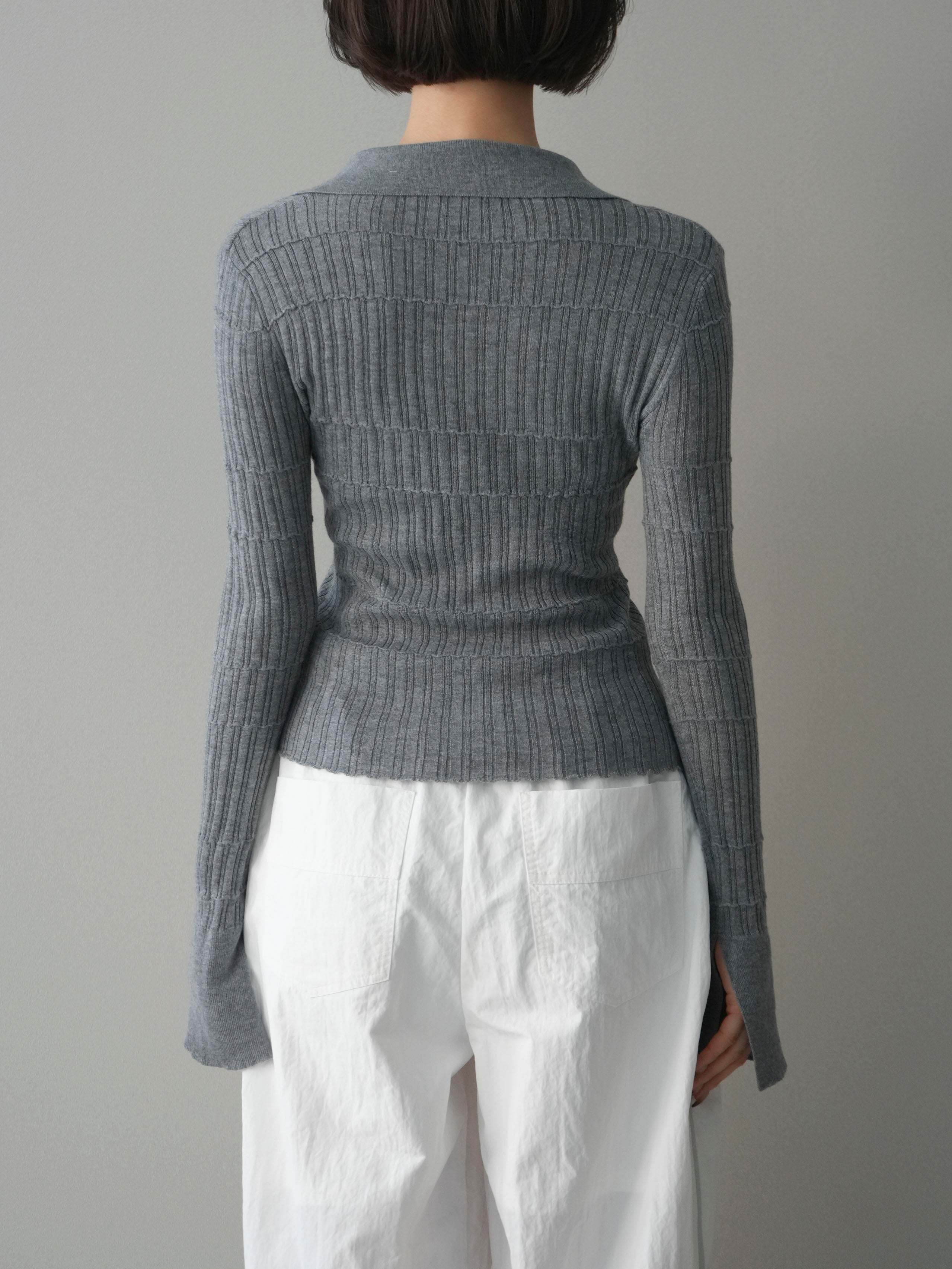 予約]シアーリブスキッパーニットトップス/gray – Lumier