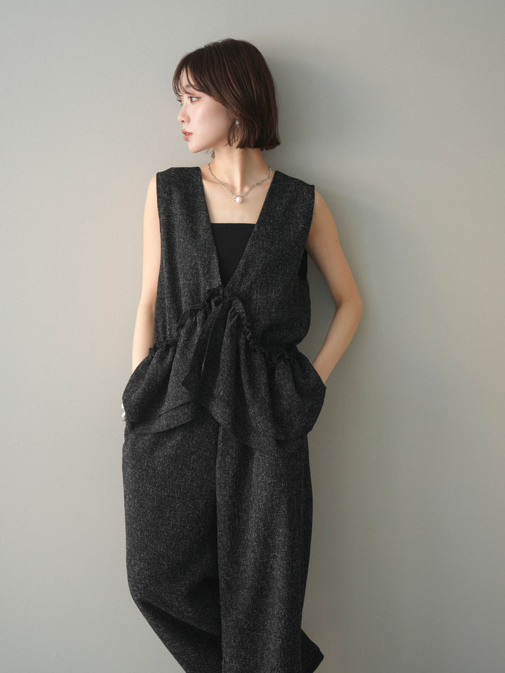 [SET]3WAYミックスツイードギャザーオールインワン+選べるアクセセット(2set)