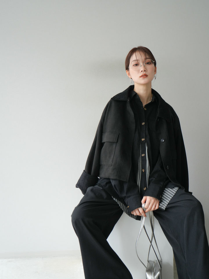 [予約]コーデュロイ切替スウェードショートジャケット/ブラック