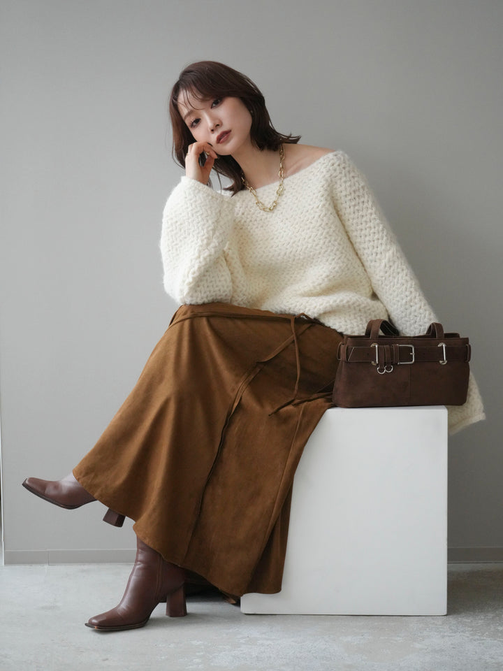 [予約]ワッフル編みオーバーニットプルオーバー/off