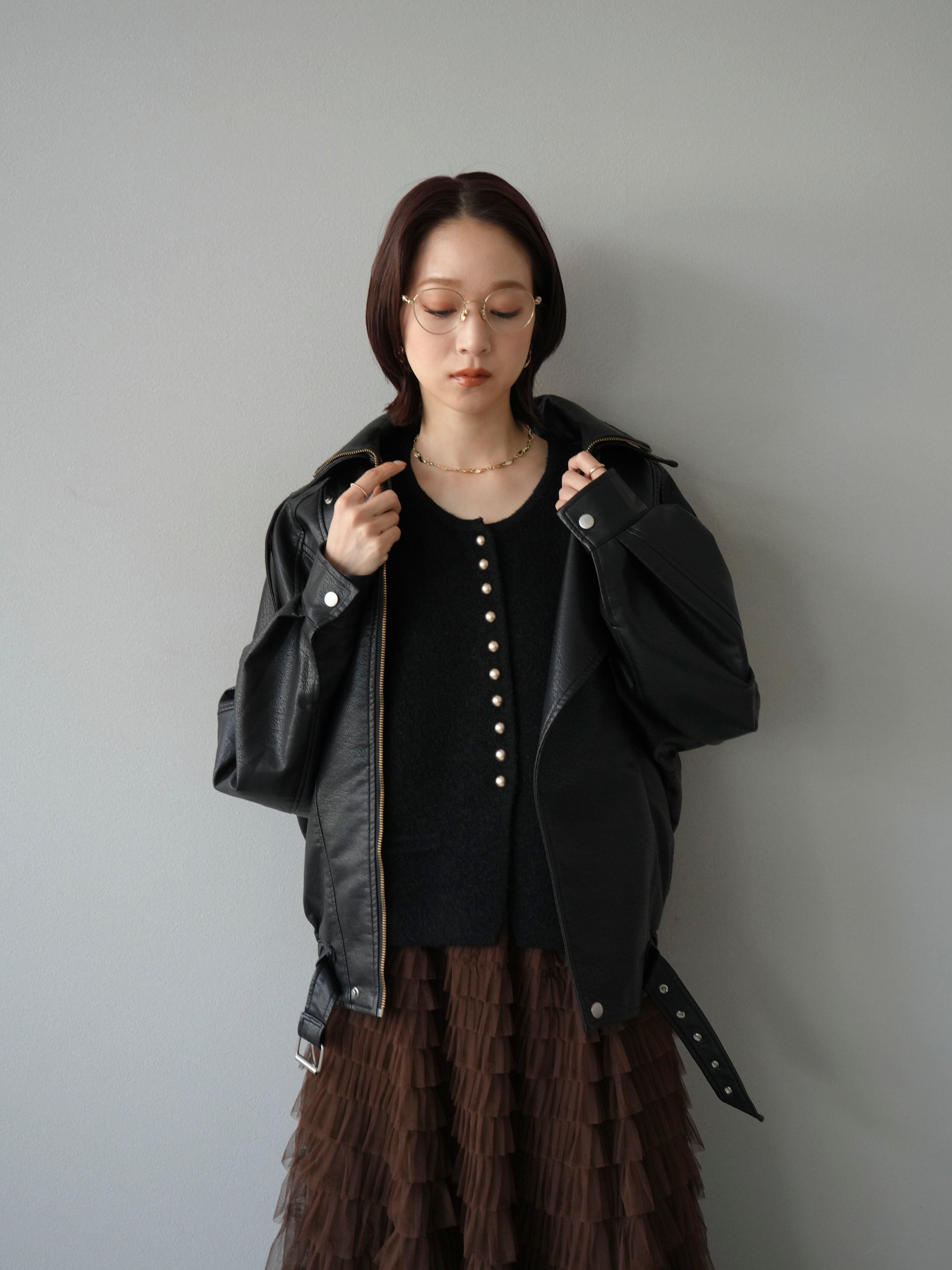 予約]スタンドカラーフェイクレザーブルゾン/ブラック – Lumier