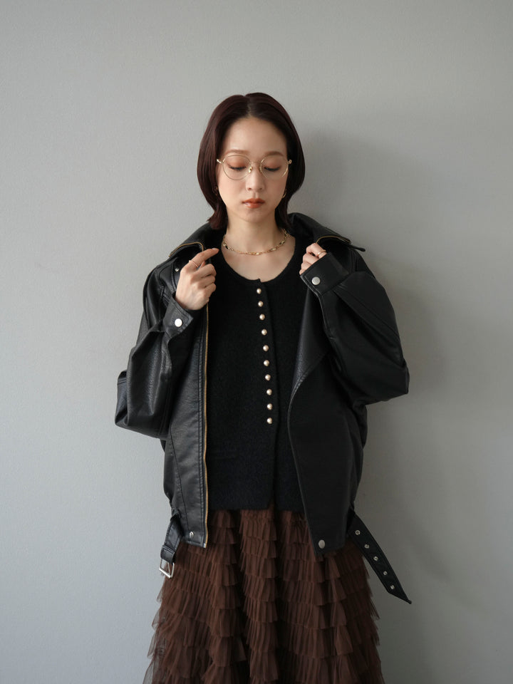 [予約]スタンドカラーフェイクレザーブルゾン/ブラック