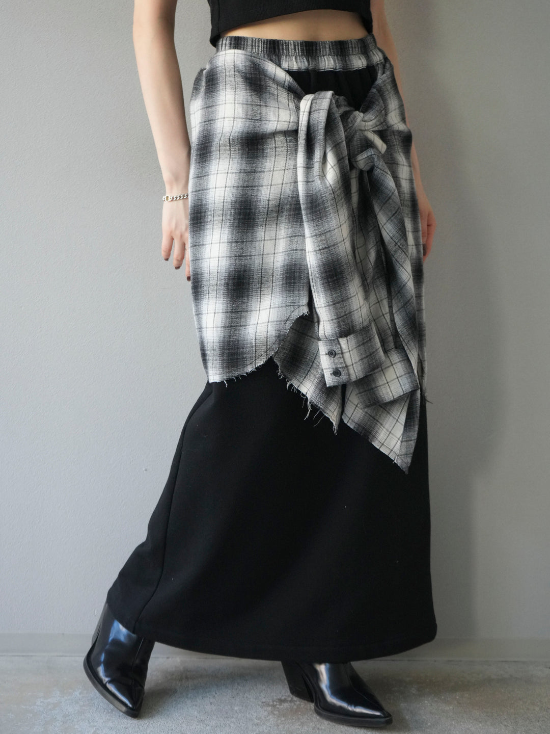 [予約]シャツ巻きスエットスカート/black