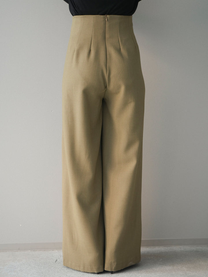 [予約]デザインハイウエストワイドパンツ/olive