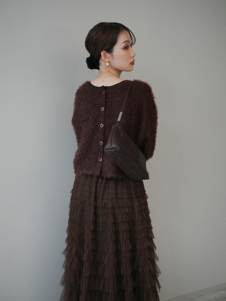 [予約]バイカラー2WAYシャギーニットカーディガン/brown