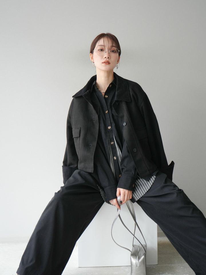 [予約]コーデュロイ切替スウェードショートジャケット/ブラック