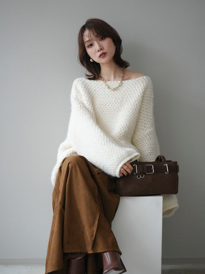 [予約]ワッフル編みオーバーニットプルオーバー/off