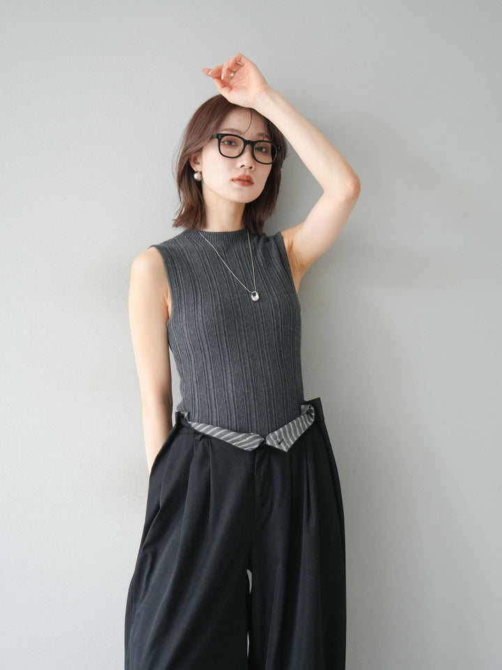 [予約]スリーブレスランダムリブニットトップス/グレー