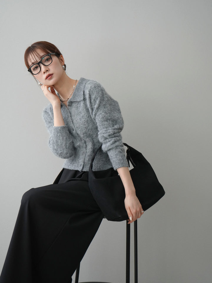 [SET]モヘア衿付きボタンプルオーバー+テープベルトタックバギーパンツ(2set)