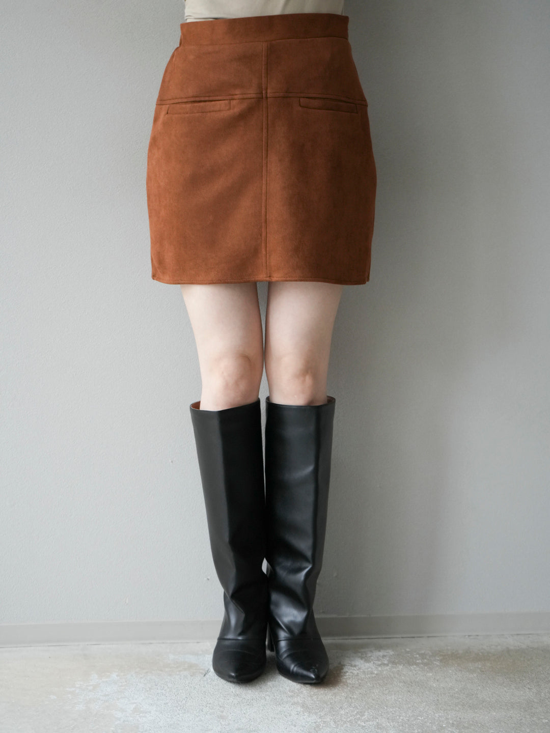 [予約]スエード切替ミニスカート/ブラウン