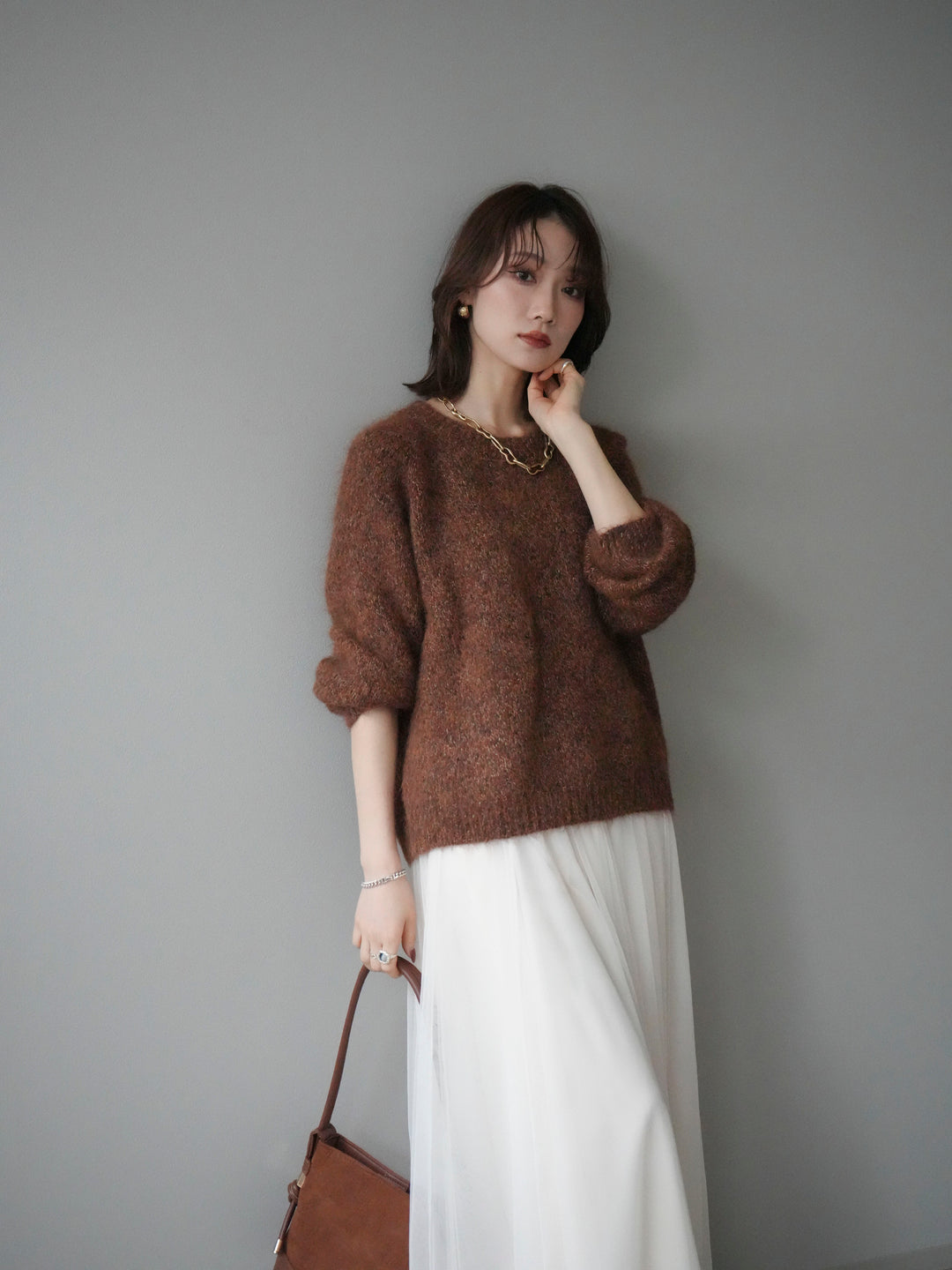 [SET]ロゴラベルミックスヤーンニットプルオーバー+ロゴラベルミックスヤーンニットプルオーバー(2set)