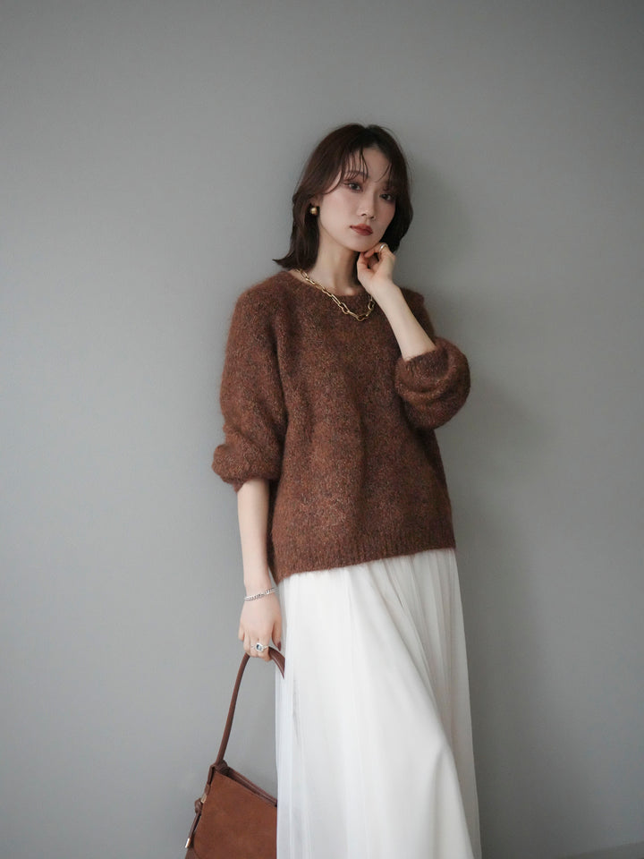 [SET]ロゴラベルミックスヤーンニットプルオーバー+ロゴラベルミックスヤーンニットプルオーバー(2set)