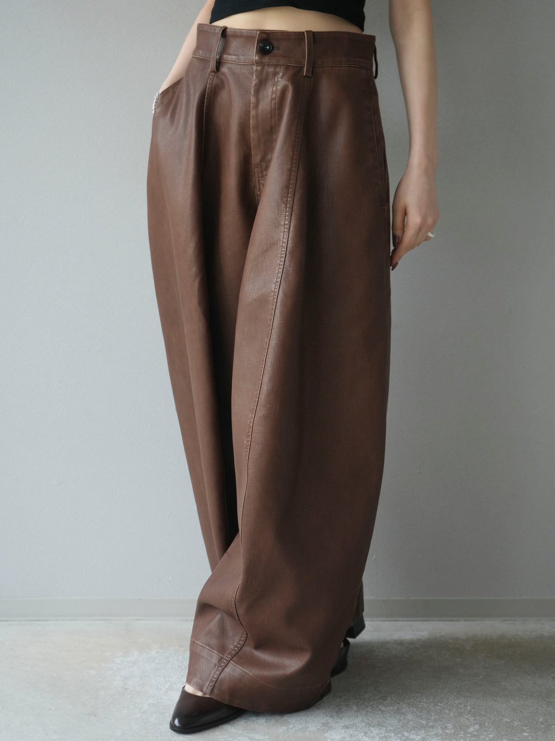 [予約]ヴィンテージレザーバギーパンツ/brown
