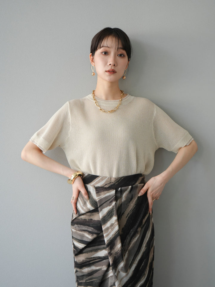 [SET]リネンタッチ配色二重臼ハーフニットトップス+選べるアソート柄スカートセット(2set)