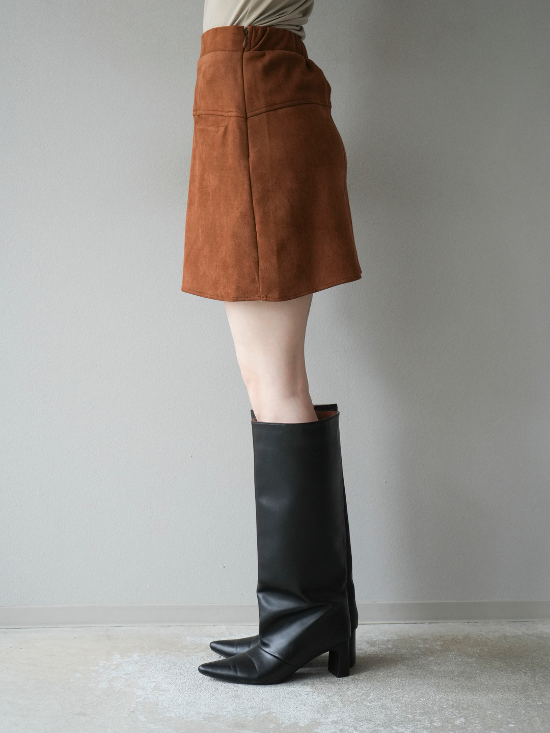 [予約]スエード切替ミニスカート/ブラウン