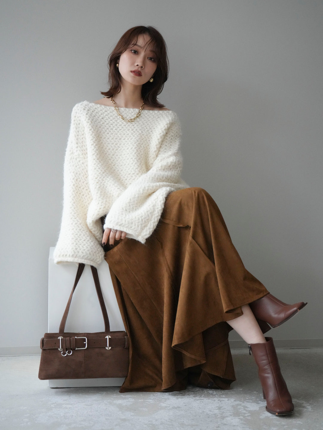 [予約]ワッフル編みオーバーニットプルオーバー/off