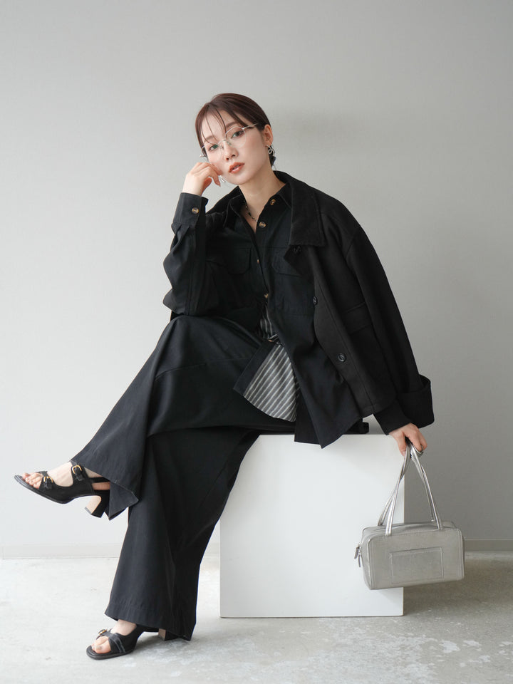 [予約]コーデュロイ切替スウェードショートジャケット/ブラック