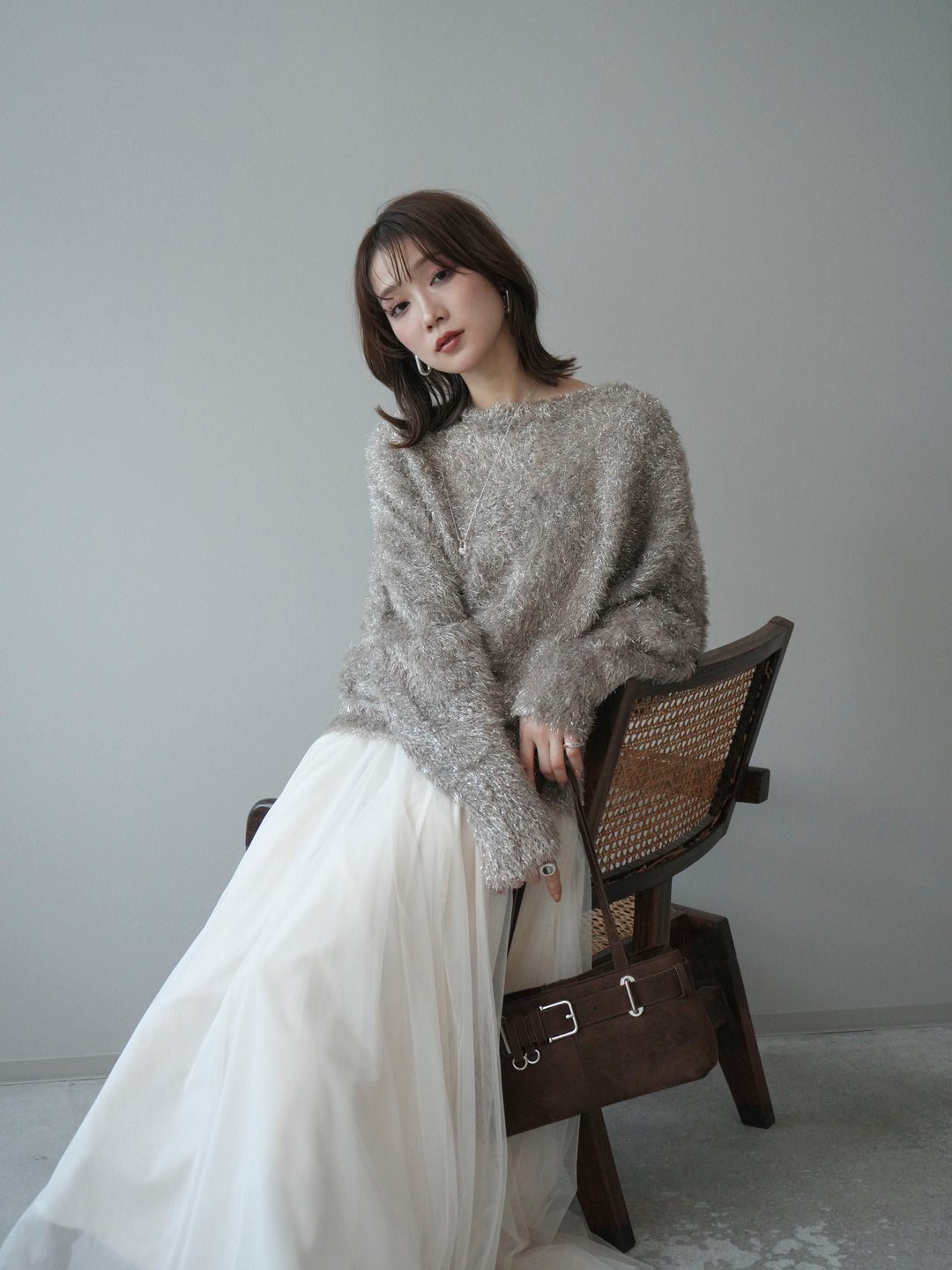 [予約]ラメシャギードルマンニットプルオーバー/beige