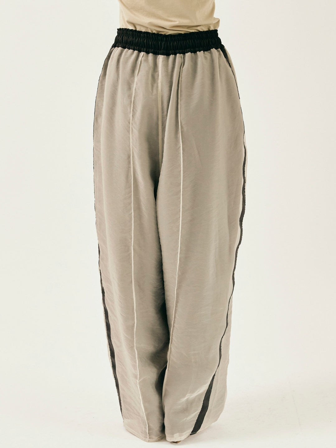 [予約]オーガンジーレイヤードサイドラインパンツ/グレージュ