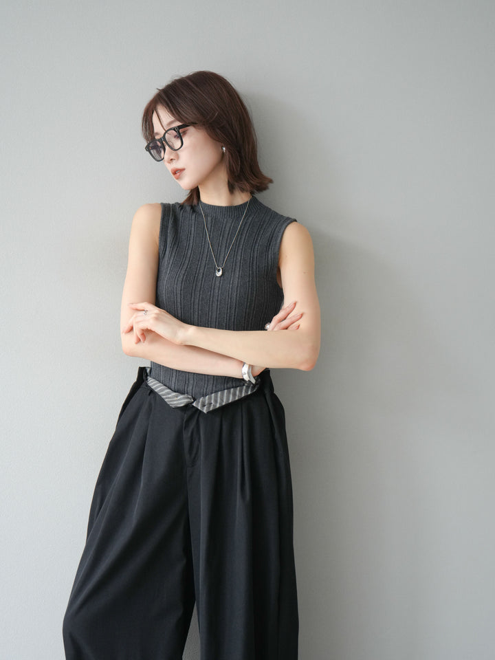 [予約]スリーブレスランダムリブニットトップス/グレー