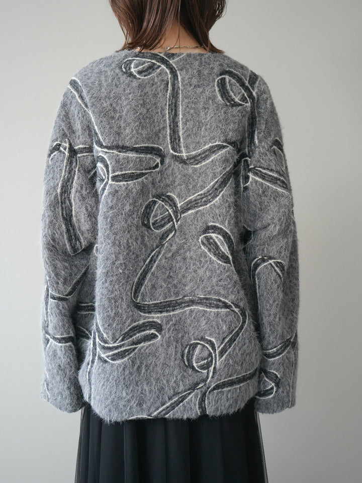 [予約]ニュアンス刺繍ブークレニットジャケット/gray