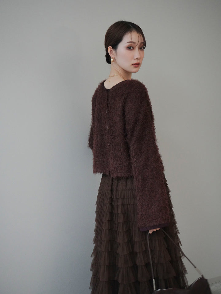 [予約]バイカラー2WAYシャギーニットカーディガン/brown