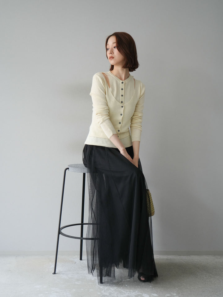 [予約]レイヤードデザインニットカーディガン/アイボリー