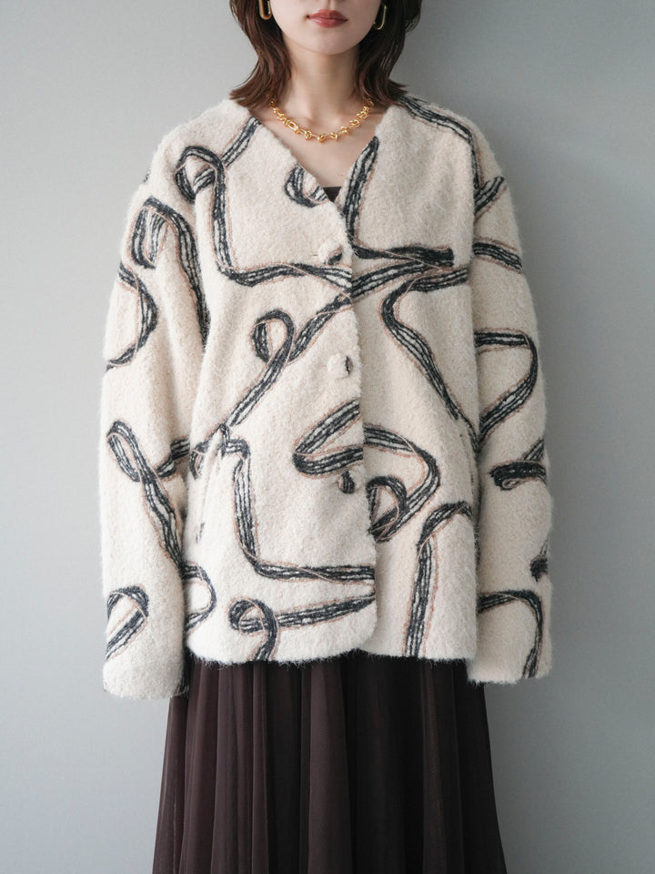 [予約]ニュアンス刺繍ブークレニットジャケット/white