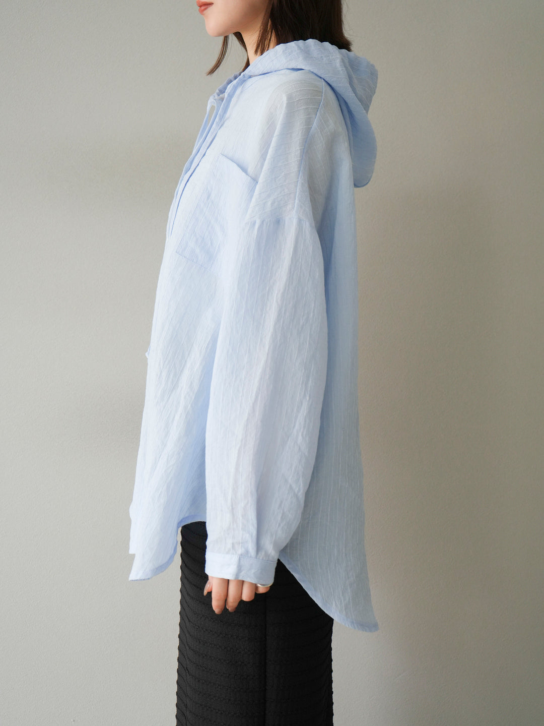 [予約]ワッシャーストライプフーディーシャツ/ブルー