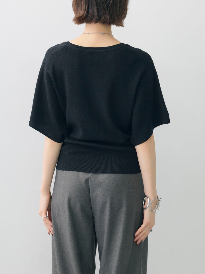 [予約]レイヤードデザインドルマンニットトップス/black