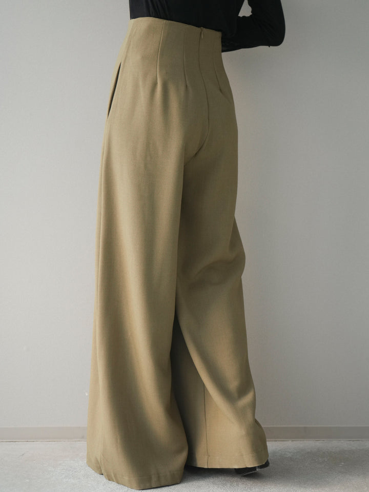 [予約]デザインハイウエストワイドパンツ/olive