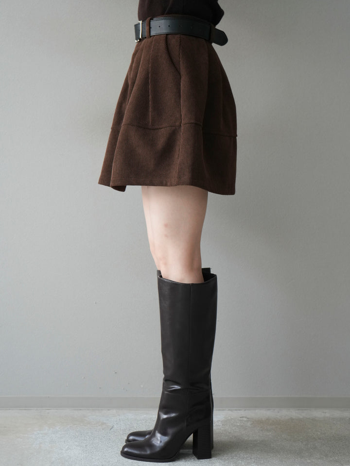 [予約]ベルト付インパンコーデュロイタックフレアスカート/brown