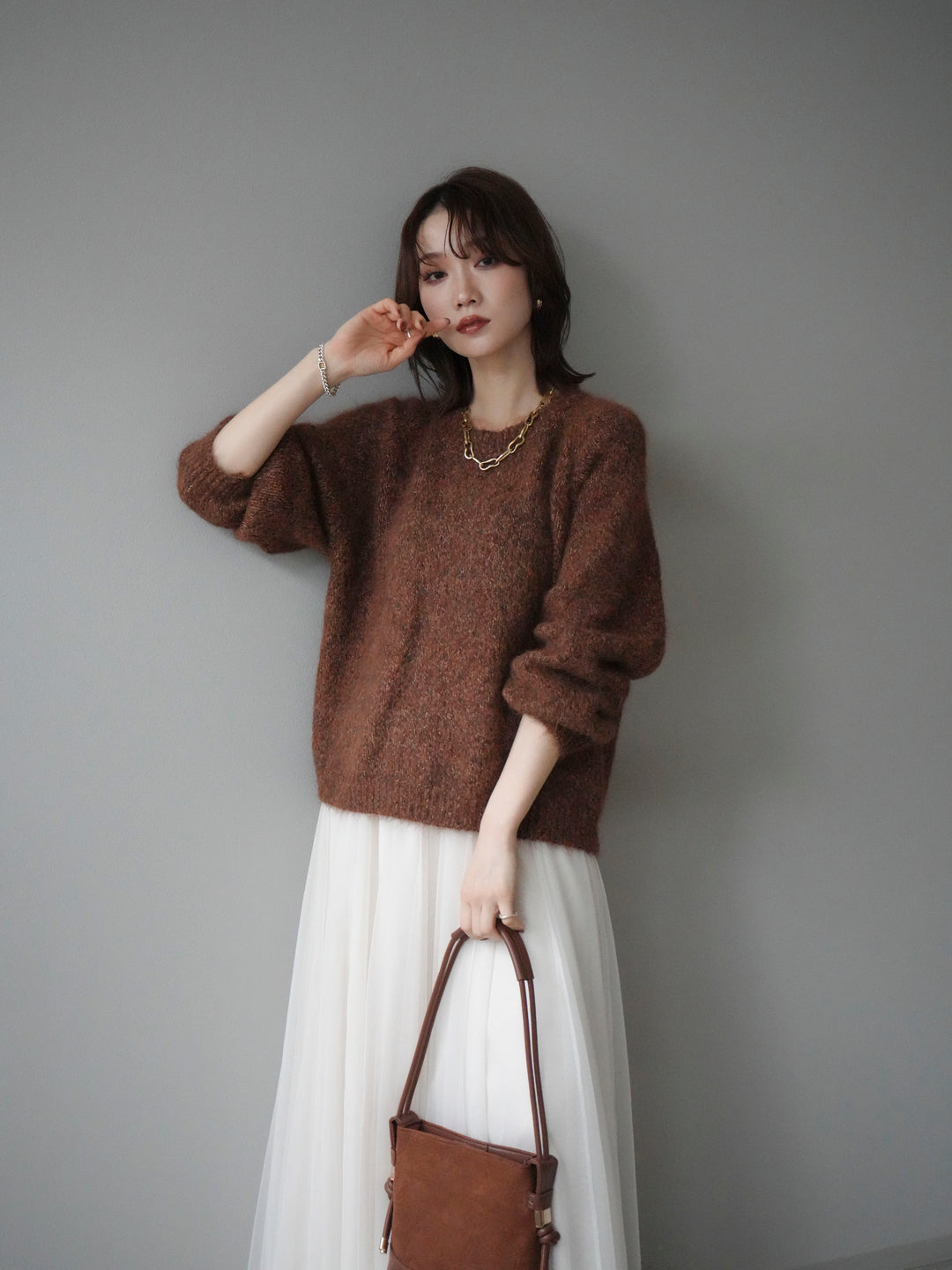 [SET]ロゴラベルミックスヤーンニットプルオーバー+ロゴラベルミックスヤーンニットプルオーバー(2set)