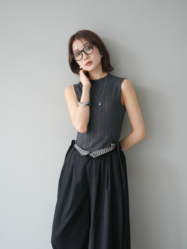 [予約]スリーブレスランダムリブニットトップス/グレー