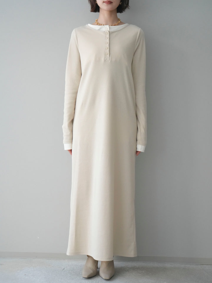 [予約]配色レイヤードヘンリーネックカットリブワンピース/ivory