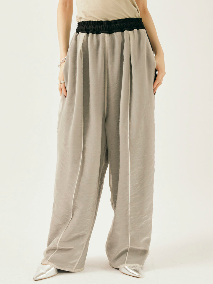 [予約]オーガンジーレイヤードサイドラインパンツ/グレージュ