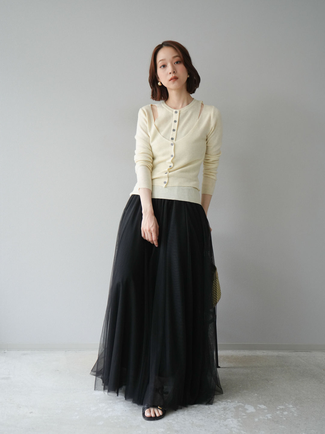 [予約]レイヤードデザインニットカーディガン/アイボリー