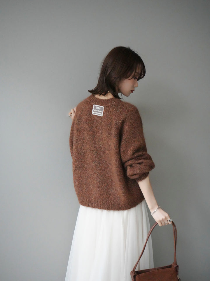 [SET]ロゴラベルミックスヤーンニットプルオーバー+チュールボリュームスカート(2set)