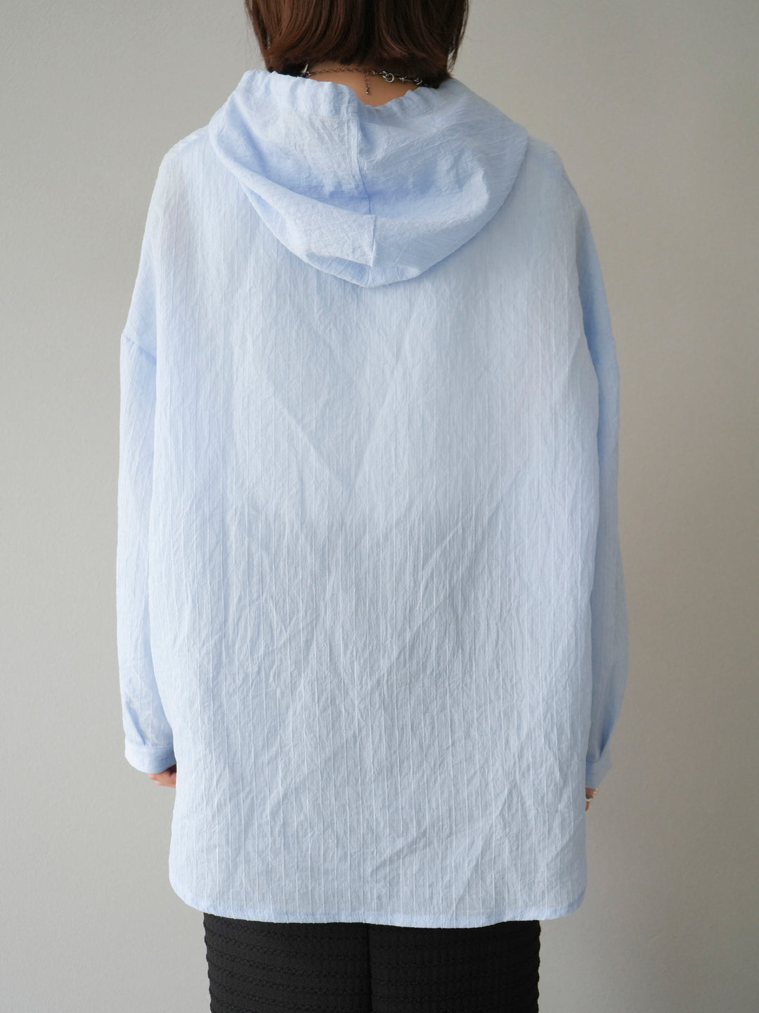 [予約]ワッシャーストライプフーディーシャツ/ブルー