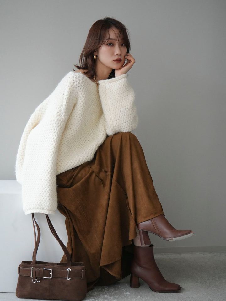 [予約]ワッフル編みオーバーニットプルオーバー/off