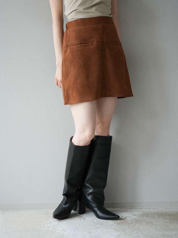 [予約]スエード切替ミニスカート/ブラウン