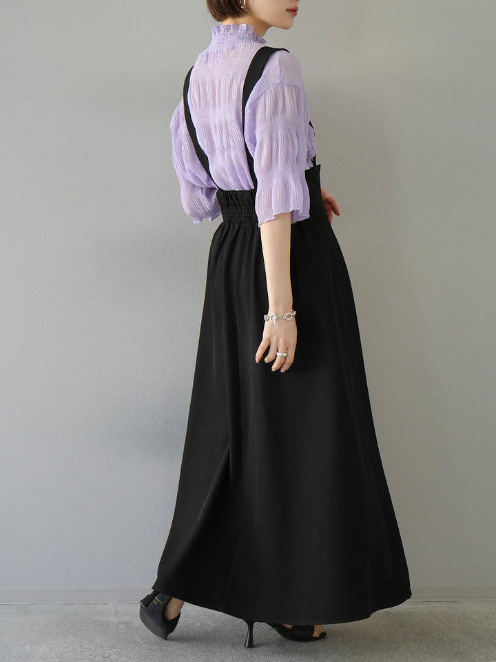 [SET] Shirring chiffon half sleeve blouse + 2WAY flare jumper skirt (2set)