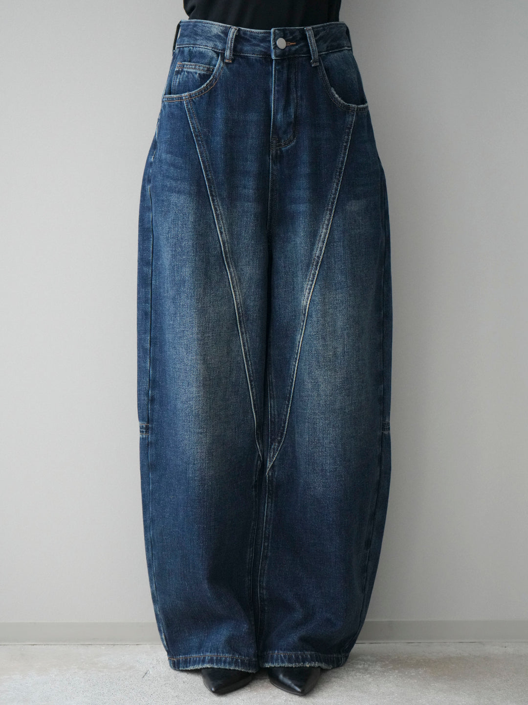 [予約]裏起毛加工デニムカーブパンツ/darkblue