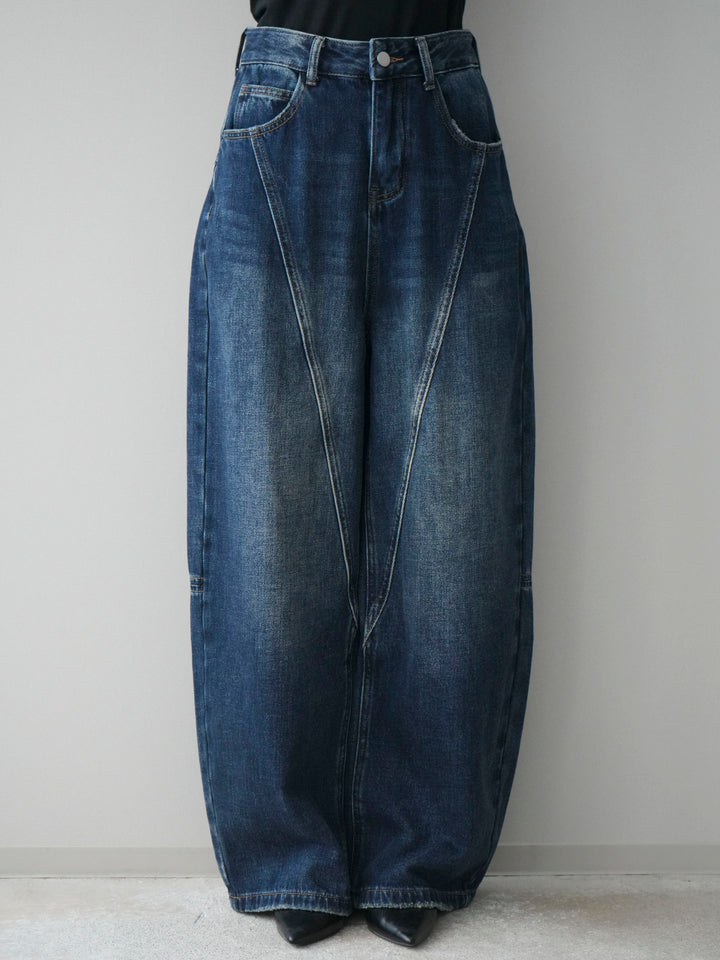 [予約]裏起毛加工デニムカーブパンツ/darkblue