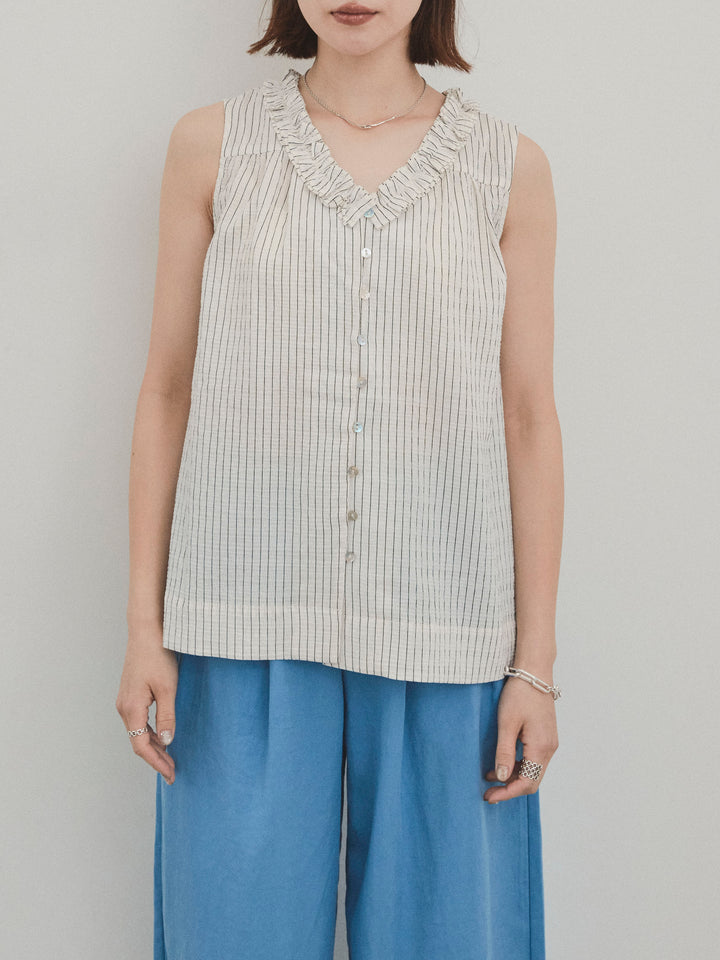 [予約]ストライプフリルブラウス/アイボリー