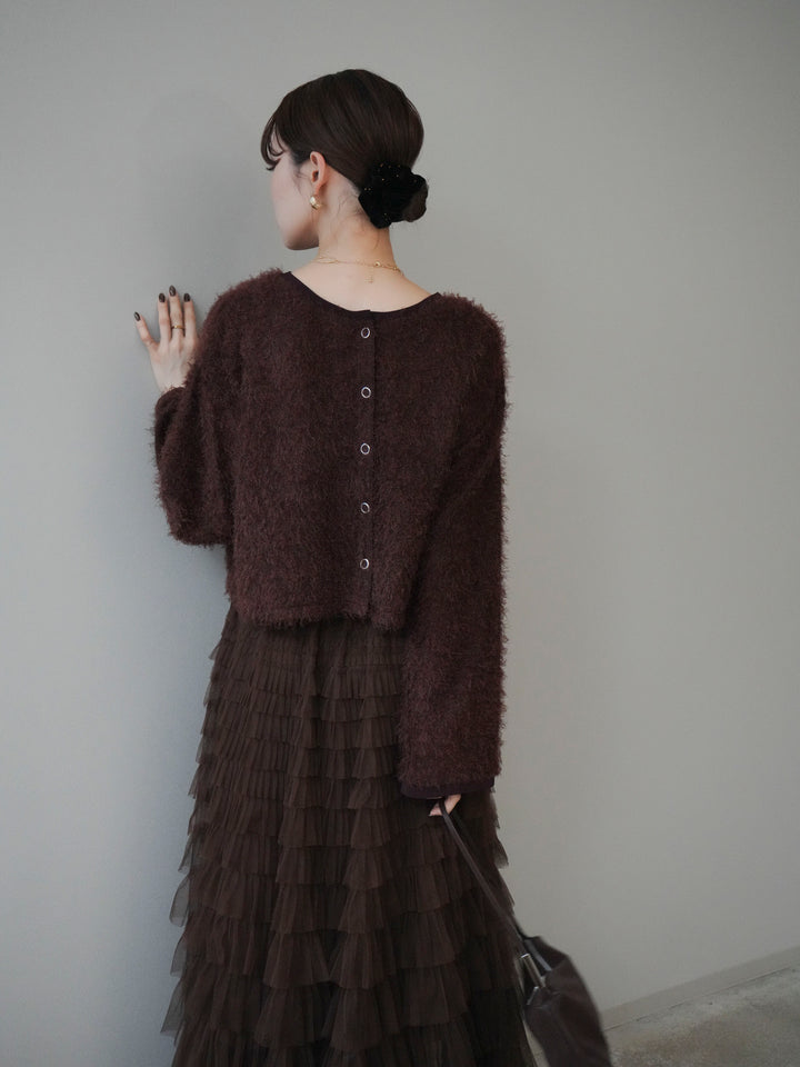 [予約]バイカラー2WAYシャギーニットカーディガン/brown