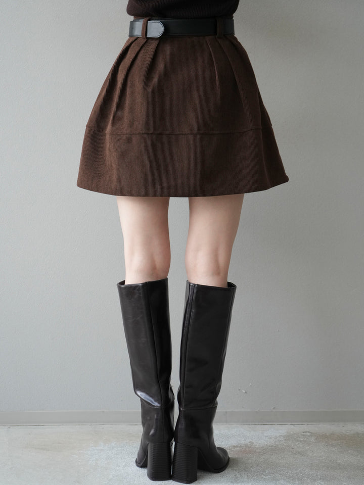 [予約]ベルト付インパンコーデュロイタックフレアスカート/brown