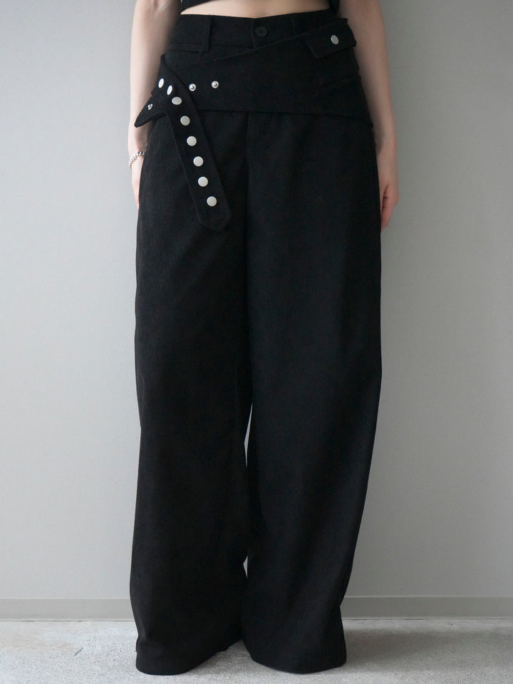 [予約]コーデュロイ巻きベルト付きパンツ/black