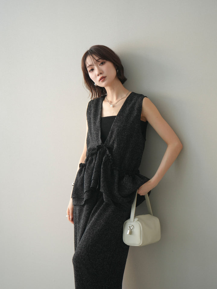 [SET]3WAYミックスツイードギャザーオールインワン+選べるアクセセット(2set)